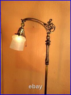 Antique Victorian Wrought Iron/Brass Floor Lamp, Antique Shade/Socket