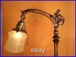 Antique Victorian Wrought Iron/Brass Floor Lamp, Antique Shade/Socket