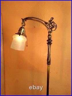 Antique Victorian Wrought Iron/Brass Floor Lamp, Antique Shade/Socket