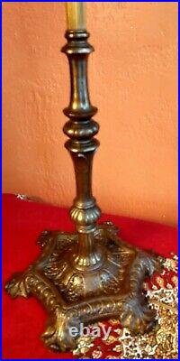 Antique Victorian Wrought Iron/Brass Floor Lamp, Antique Shade/Socket