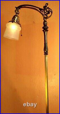 Antique Victorian Wrought Iron/Brass Floor Lamp, Antique Shade/Socket