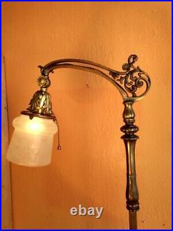 Antique Victorian Wrought Iron/Brass Floor Lamp, Antique Shade/Socket