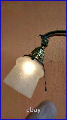 Antique Victorian Wrought Iron/Brass Floor Lamp, Antique Shade/Socket