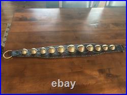 Antique Vintage 11 Etched Sleigh Bells on a 37 Leather Strap Gorgeous