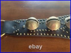 Antique Vintage 11 Etched Sleigh Bells on a 37 Leather Strap Gorgeous