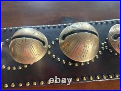 Antique Vintage 11 Etched Sleigh Bells on a 37 Leather Strap Gorgeous