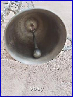 Antique Vintage Brass Ornate Door Bell with Pull Chain, Latin Phrase around Top