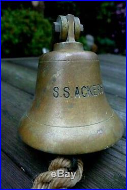 Antique Vintage Brass Ship's bell S. S. Ackers Pub Boat Ship Home Loft Man Cave