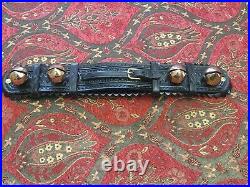 Antique Vintage Brass Sleigh Bells On Leather Strap Pony Size