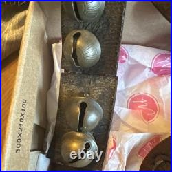 Antique Vintage Brass Sleigh Bells on Original Leather Strap 31 with 18 Bells