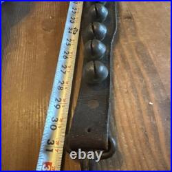 Antique Vintage Brass Sleigh Bells on Original Leather Strap 31 with 18 Bells