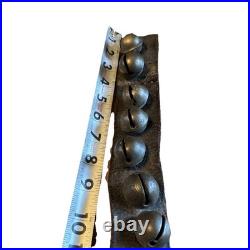 Antique Vintage Brass Sleigh Bells on Original Leather Strap 31 with 18 Bells