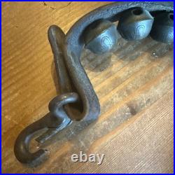 Antique Vintage Brass Sleigh Bells on Original Leather Strap 31 with 18 Bells