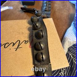 Antique Vintage Brass Sleigh Bells on Original Leather Strap 31 with 18 Bells