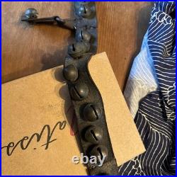 Antique Vintage Brass Sleigh Bells on Original Leather Strap 31 with 18 Bells