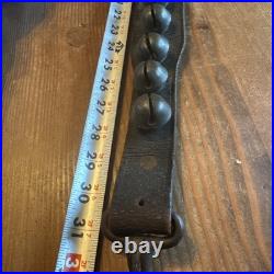 Antique Vintage Brass Sleigh Bells on Original Leather Strap 31 with 18 Bells