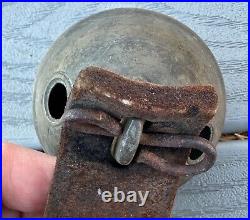 Antique Vintage Brass Sleigh Bells on Original Leather Strap, Horse Primitive