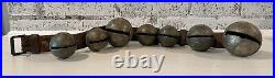 Antique Vintage Brass Sleigh Bells on Original Leather Strap, Horse Primitive