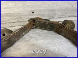 Antique Vintage Brass Sleigh Bells on Original Leather Strap, with 9 Bells