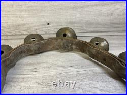 Antique Vintage Brass Sleigh Bells on Original Leather Strap, with 9 Bells