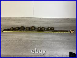 Antique Vintage Brass Sleigh Bells on Original Leather Strap, with 9 Bells