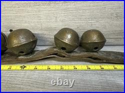 Antique Vintage Brass Sleigh Bells on Original Leather Strap, with 9 Bells