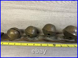 Antique Vintage Brass Sleigh Bells on Original Leather Strap, with 9 Bells