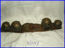 Antique/Vintage Brass Sleigh Bells with 17 Leather Equestrian Rump Strap