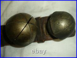 Antique/Vintage Brass Sleigh Bells with 17 Leather Equestrian Rump Strap