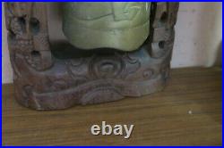 Antique Vintage Chinese Foo Dog Brass Gong 5 Bell + Carved Wood Stand 8 x 13