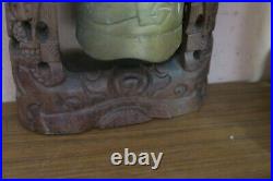 Antique Vintage Chinese Foo Dog Brass Gong 5 Bell + Carved Wood Stand 8 x 13