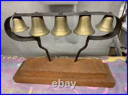 Antique Vintage Conestoga Brass Bells Mounted on Wood Base