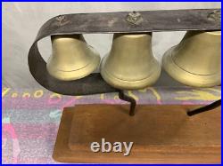 Antique Vintage Conestoga Brass Bells Mounted on Wood Base