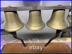 Antique Vintage Conestoga Brass Bells Mounted on Wood Base