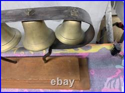Antique Vintage Conestoga Brass Bells Mounted on Wood Base