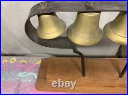 Antique Vintage Conestoga Brass Bells Mounted on Wood Base