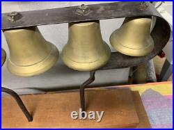 Antique Vintage Conestoga Brass Bells Mounted on Wood Base