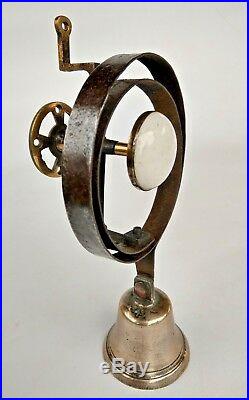 Antique Vintage Double Coil Brass & Porcelain Servants Butlers Shop Room Bell
