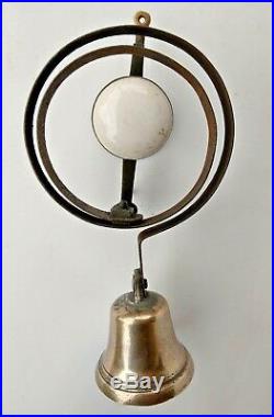 Antique Vintage Double Coil Brass & Porcelain Servants Butlers Shop Room Bell