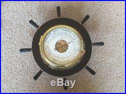 Antique Vintage German Schatz Brass and Wood Ship's Bell Clock and Barometer Set