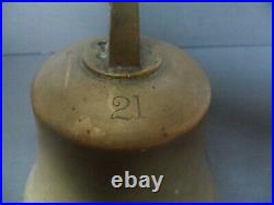 Antique Vintage Hanging Nautical School Brass Bell marked 21 6.5 x 6.25 apx