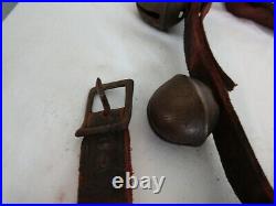Antique Vintage Horse Brass Sleigh Bells 23 on 80 Leather Strap Santa Reindeer