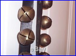 Antique Vintage Horse Sleigh Bells 30 Brass Plated 1 1/4 Bells on old 74 Strap