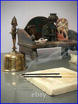 Antique Vintage Indian. Hanuman Hindu Brass Temple Hand Bell. Ghanta Rajasthan