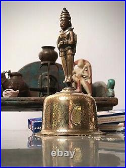 Antique Vintage Indian. Hanuman Hindu Brass Temple Hand Bell. Ghanta Rajasthan