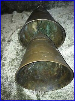 Antique Vintage Large 6-1/2 Brass Camel Cow Temple Bells Set of 2 Great Patina