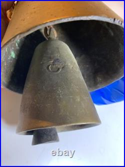 Antique Vintage Large Huge BRASS Bell Bells Chime Chimes Cresent Moon Star