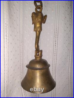 Antique Vintage Solid Brass Gold Tone Elephant Hindu Ganesh Hanging Bell 2ft