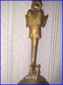 Antique Vintage Solid Brass Gold Tone Elephant Hindu Ganesh Hanging Bell 2ft