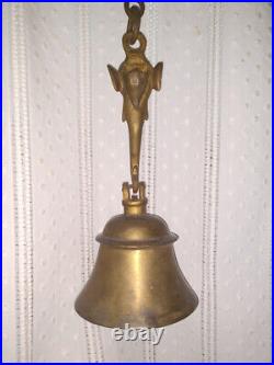 Antique Vintage Solid Brass Gold Tone Elephant Hindu Ganesh Hanging Bell 2ft